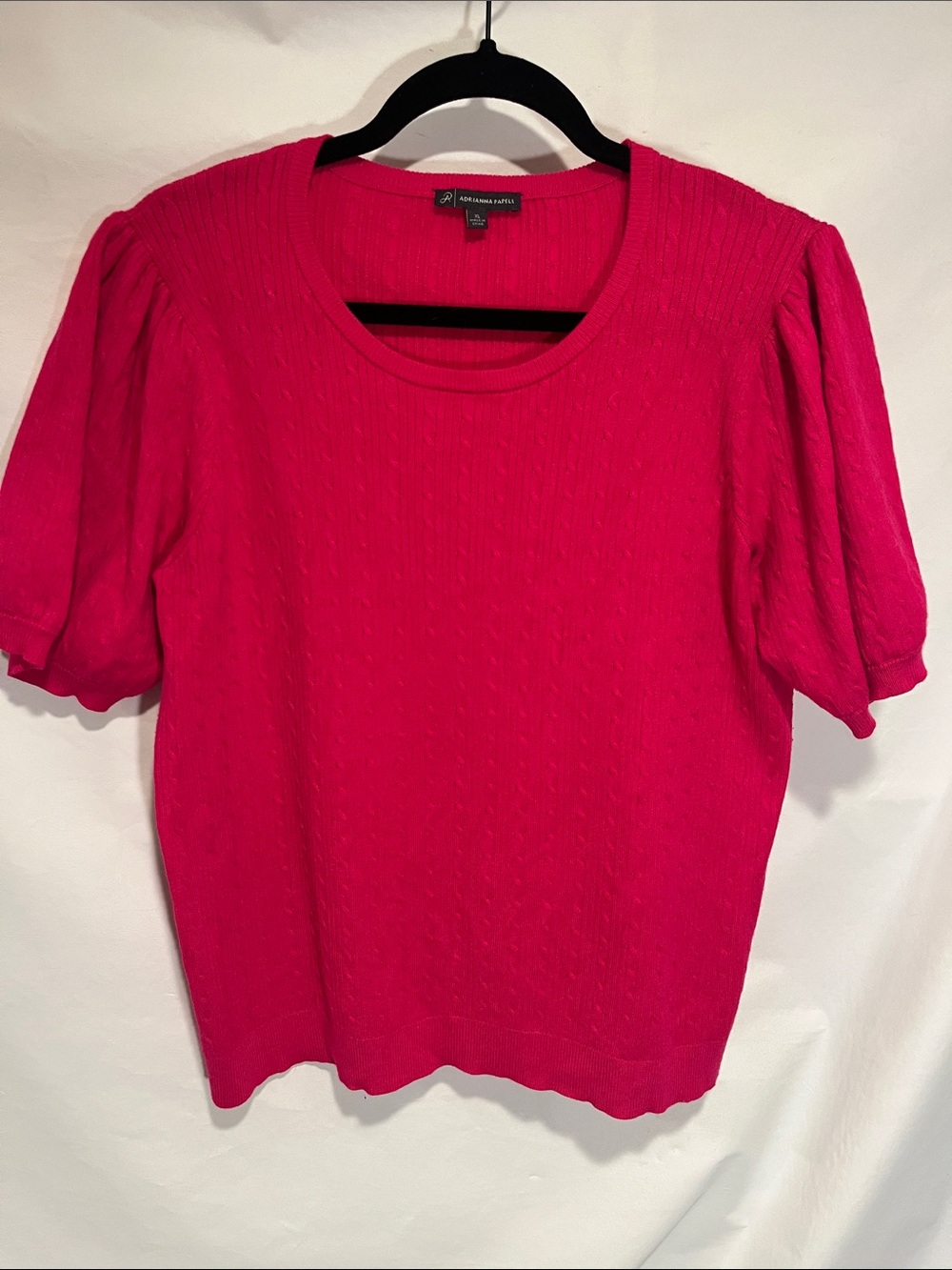 Adrianna Papell Hot Pink Cable Short Sleeve Sweater